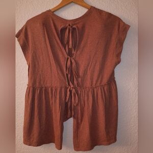 Rust Brown Tie-Back Women Crop Top T-shirt XS